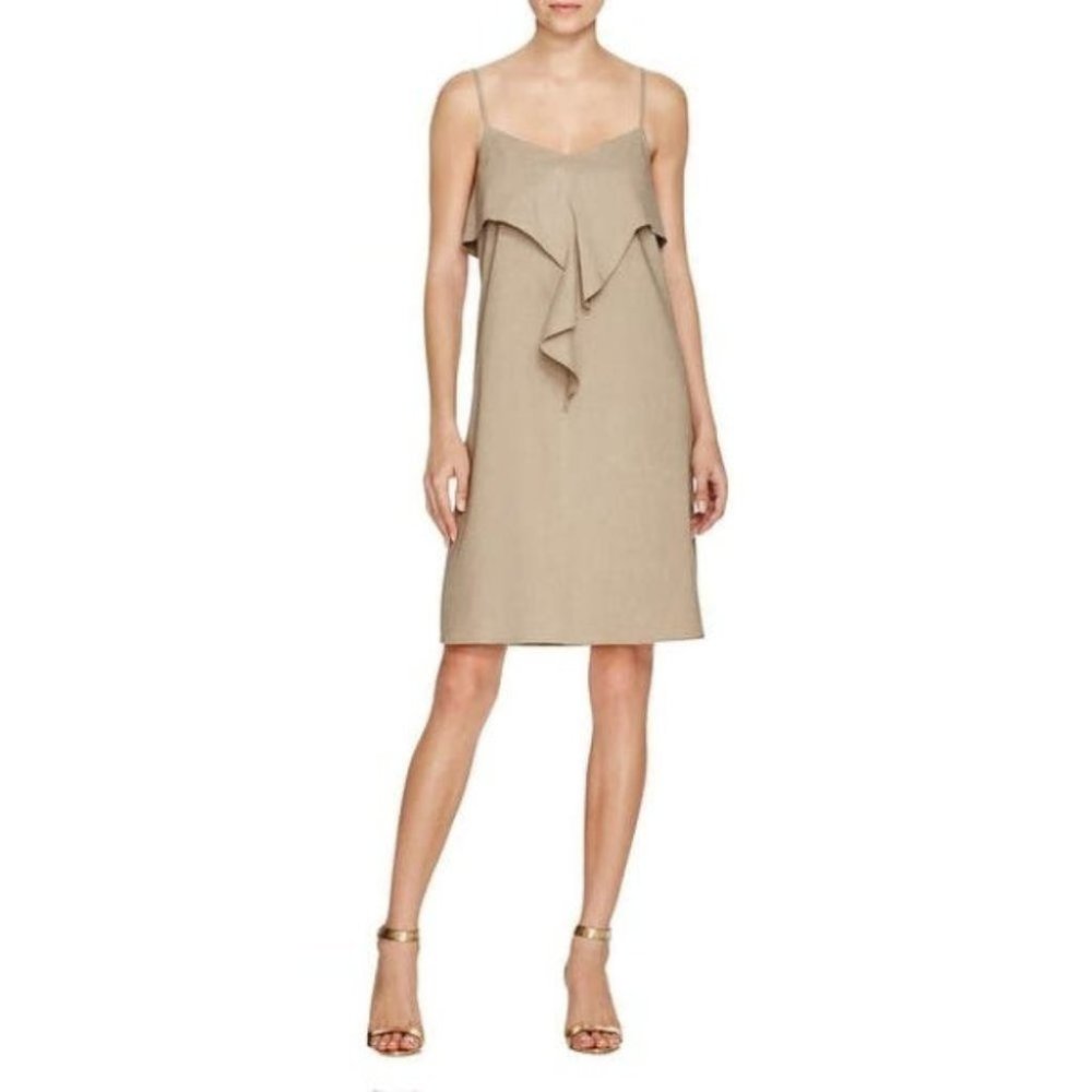 Theory Hekana Tan Linen Ruffle Tank Midi Dress